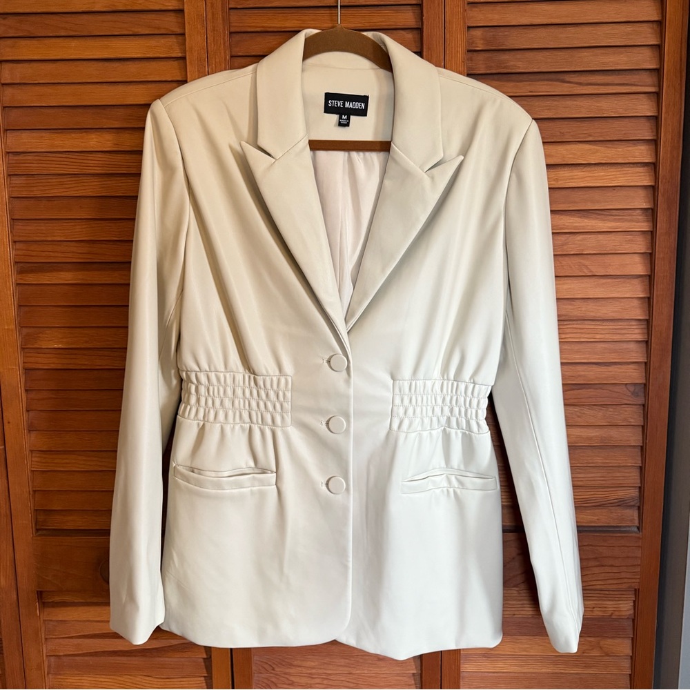 Steve Madden Women’s Frida Smock Waist Faux Leather Blazer